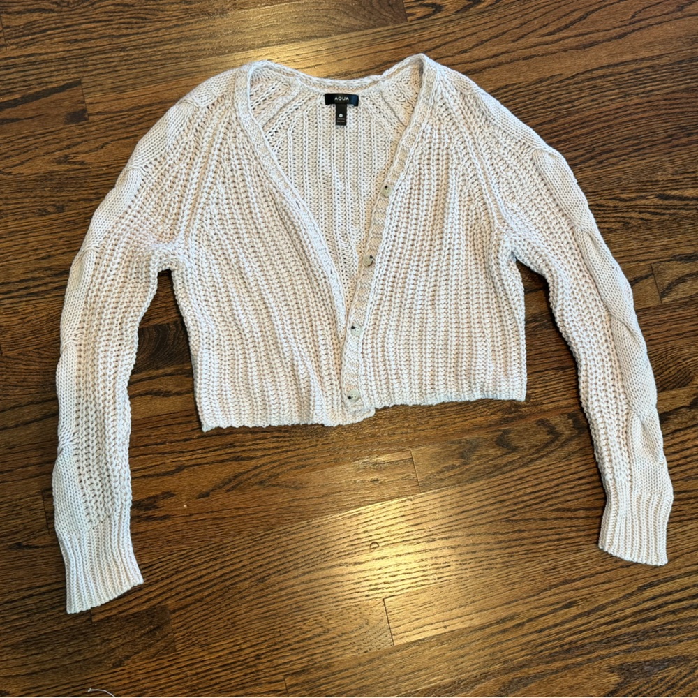 Women’s Aqua ivory knit cropped cardigan sweater XS